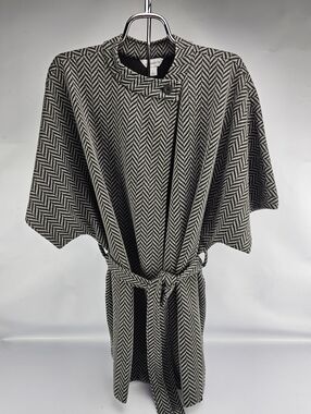 Liz Claiborne Chevron Herringbone Pattern Coat Cape Black Gray Women's XL